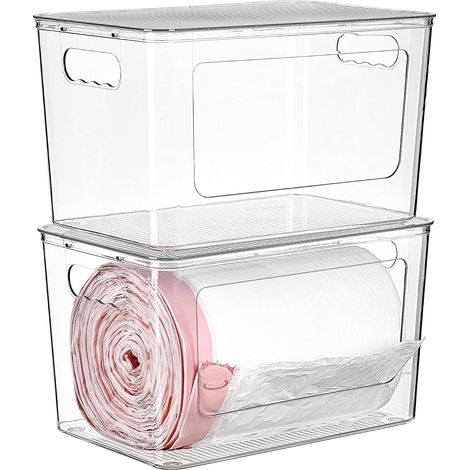 Lot de 2 distributeurs de sacs poubelle transparents et empilables  Organisateur de sacs poubelle pour sacs de 13/30/33 gallons, bacs de rangement transparents pour sous l'évier de la cuisine et pour  (1/5)