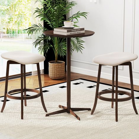 Ensemble de Tabourets de Bar Pivotants Tabourets sans Dossier de 74 cm avec Siège Rembourrée et Pieds en Bois Massif Chaises Hautes Marron (1/3)