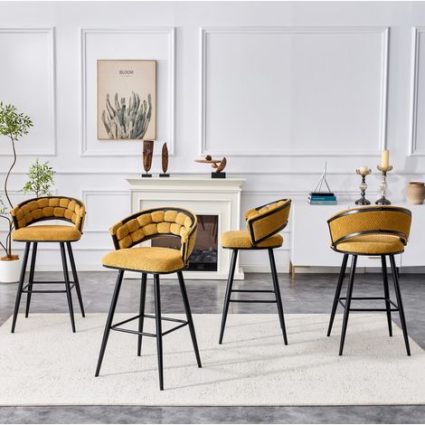 MEUBLIV Lot de 4 tabourets de bar 56 x 44 x 98 cm jaune – dossier tressé, pieds métal (1/5)