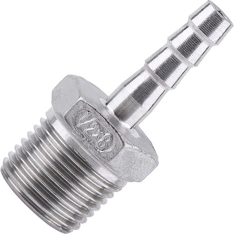Raccord tuyau inox 304 fileté mâle à cannelure pour flexible 1/2" x 8 mm (1/5)