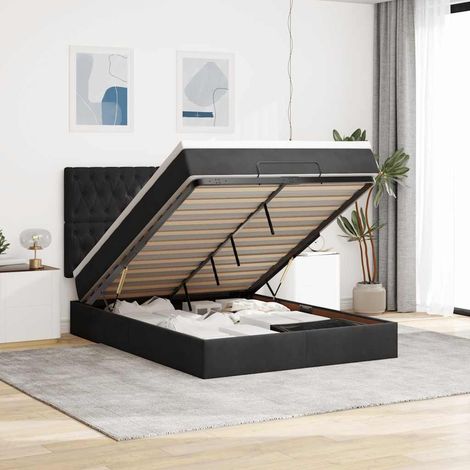 vidaXL Cadre de lit ottoman avec matelas noir 140x190 cm velours (1/5)