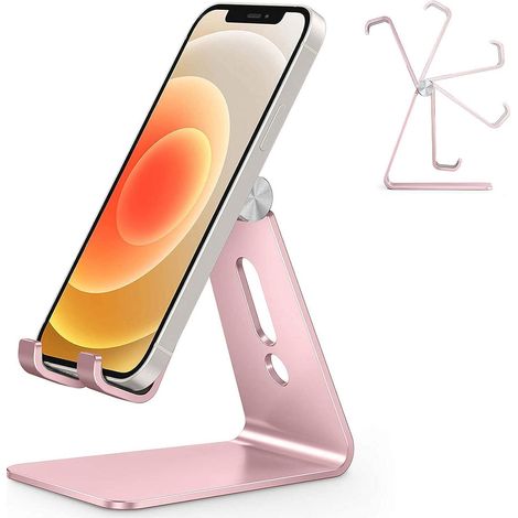 Support téléphone en aluminium, support de bureau réglable multi-angles, compatible iPhone 13 Pro/13/12 Pro Max/12/11 Pro/XR, Samsung S20/S10/S9, couleur or rose, tient debout pour smartphone (1/5)