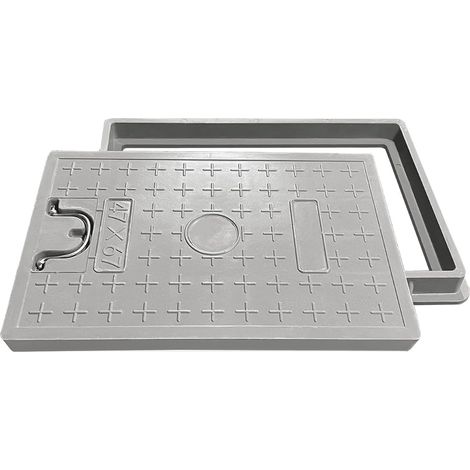600x400mm Couvercle de regard en fibre de verre PRV,A15 plaque d'égout avec cadre et poignée - Gris - Pour zones piétonnes,parcs,pelouses,cours,jardins,trottoirs,puits de drainage (1/5)