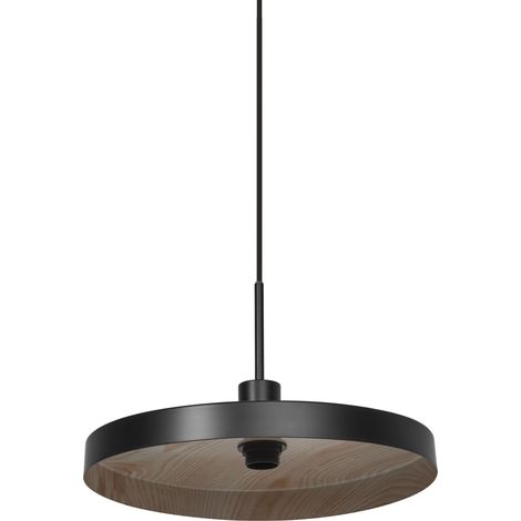 OSRAM Decor Plate Suspension décorative avec abat-jour en forme d’assiette, 400 mm, avec culot E27, IP20, métal, noir/imitation bois (1/5)