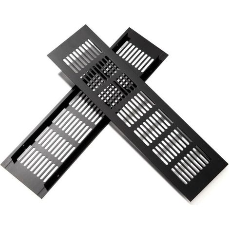Rechteckiges Lüftungsgitter aus Aluminium für Schrank- und Schlafzimmerbelüftung, 30 x 8 cm, Schwarz, 2 Stück