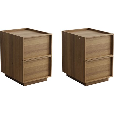 Conjunto de 2 mesitas de noche 38x48x50 cm con 2 cajones sin tiradores, almacenaje, MDF color roble (1/5)
