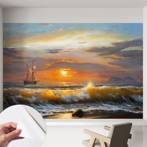 Papier peint autocollant adhésif avec motifs pour salon et chambre accessoire stylé pour votre intérieur Panorama marin 152x104 cm (1/5)