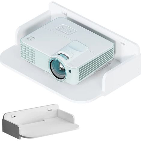 Étagère murale pour projecteur avec passe-câble, étagère de rangement blanche mate pour salon 24 x 19 cm (1/5)