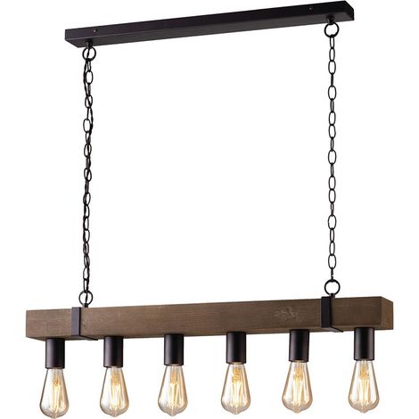 Lampada a sospensione 6 luci in legno e metallo Texas (1/2)