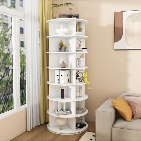 Drehbares Schuhregal (60x60x161 cm), 7 Ebenen, für bis zu 28 Paar Schuhe, PVC, Weiß (1/5)