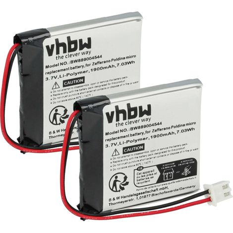 vhbw 2x Battery compatible with Zafferano POLDINA MICRO, LD0490F3 Table Light, Reading Lamp, Night Light (1900 mAh, 3.7 V, Li-polymer)