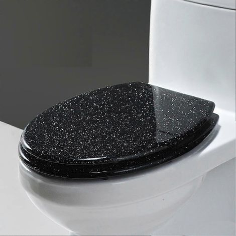 Abattant de toilette à paillettes avec fermeture ralentie et couvercle en résine à paillettes (noir) 2025 (1/5)