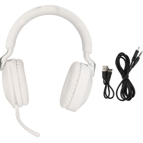 Casque Gamer Bluetooth Rechargeable Type-C Pliable avec Micro Sans Fil et Filaire Double Mode Stéréo Blanc