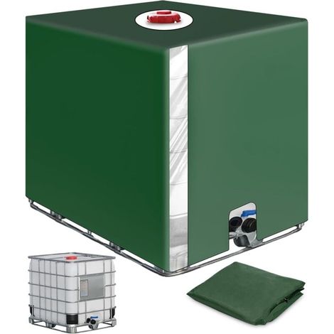 Bache Cuve 1000L IBC, Bâche de Réservoir d'eau, Housse de Cuve IBC 1000L Anti UV Vert pour réservoir IBC 1000L (120 100 116cm) (1/4)