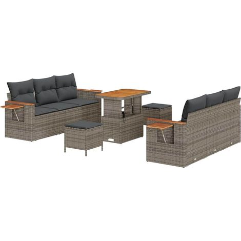 Maison Exclusive - Set Divano da Giardino con cuscino 11 pcs Grigio polyrattan