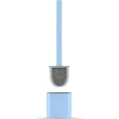 Brosse de toilette en silicone avec support - Brosse de toilette et support, anti-goutte, antibactérienne, ventilée, pour salle de bain et toilettes (bleu)-AquaForge (1/5)