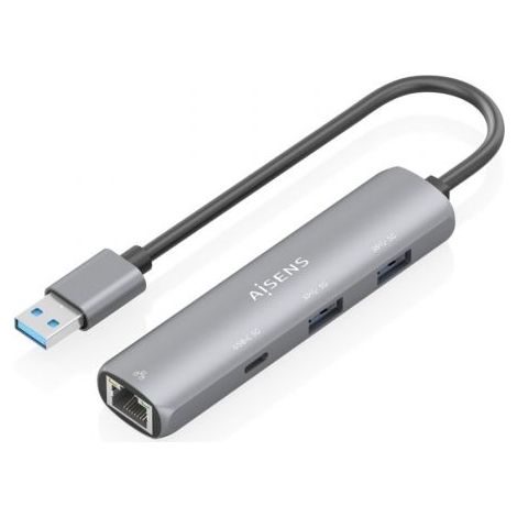 AISENS - USB3.0 DOCK USB-A A ETHERNET GIGABIT + HUB 1xUSB-C+2xUSB-A, GRIS, 15CM