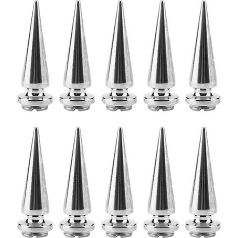 10pcs Rivets à Pointes en métal de 10 mm, Pointes Coniques, Goujons à vis arrière pour vêtements, Veste en Cuir, Ceinture, Sac, Collier, décoration(Argent) (1/5)