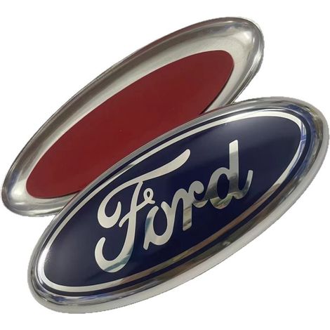 Badge avant/arrière Ford oval bleu/chrome 145x60mm – Auto-adhésif – Compatible avec Mondeo, Focus, Transit – Plastique ABS-DELKEVIC (1/5)