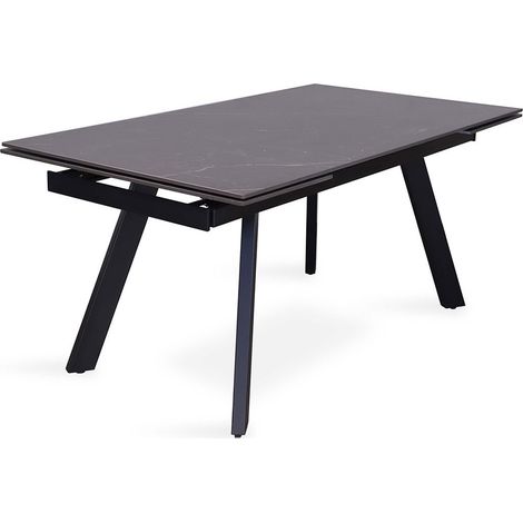Mesa de comedor extensible para 10 personas con tapa de piedra negra, colección LAROS. Estructura de metal.
