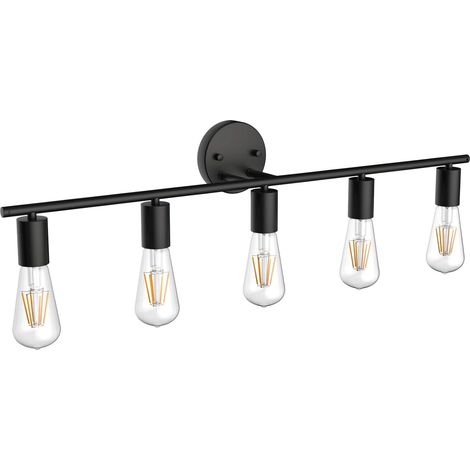 1 Applique Murale 5 Lumières, Métal Noir, Douille E27, Longueur 80cm, Pour Salle de Bain
