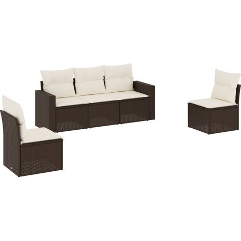 Set Divano da Giardino 5 pz Salotto da Giardino con Cuscini Marrone in Polyrattan (1/5)