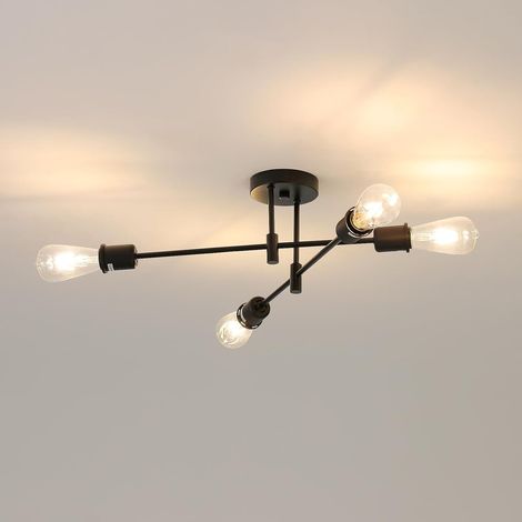 Industrieller 4-armiger Kronleuchter – Schwarz-goldenes Metall – 180° verstellbar – Für Wohnzimmer, Küche, Büro – 72 cm Durchmesser (1/5)