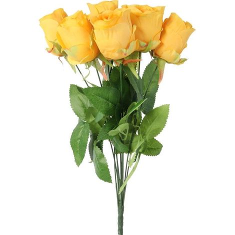 Strauß aus 9 hochwertigen künstlichen Rosen, 45 cm – Gelb