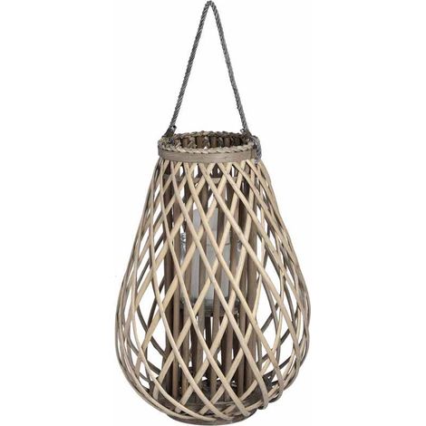 Large Bulbous Lantern - Wicker - L30 x W30 x H55 cm - Brown