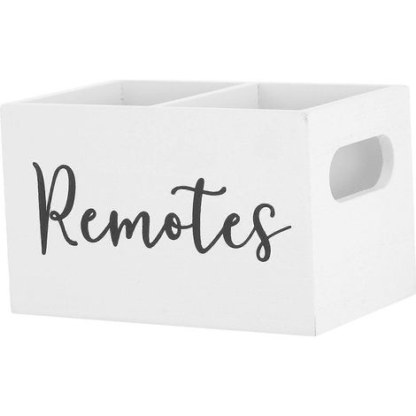 Boîte de rangement pour télécommandes, support en bois, organisateur multimédia, support pour télécommande TV, organisateur de télécommandes rustique avec compartiments pour canapé, table de chevet ou (1/5)