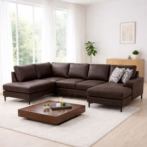 U-Bank Ecksofa Braun Stoff 314x200 cm – Links – Porto (1/5)