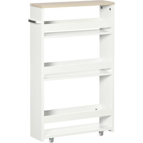 Meuble bas de salle de bain à roulettes – Bicolore blanc et chêne clair – 4 roulettes pivotantes – Dimensions 48L x 15l x 80H cm – MH (1/5)