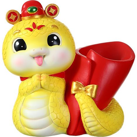 Porte-stylo serpent en résine, décoration de bureau mignonne pour le Nouvel An chinois, figurine artisanale 11,5 cm (1/5)
