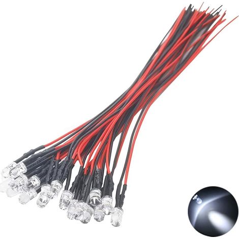 Lot de 20 LED clignotantes blanches 12 V 5 mm - Diodes 1,5 Hz - Couleur unie - Clignotant avant câblé - 12 V CC - 12 V - Lumière LED claire - Petites ampoules LED (1/5)