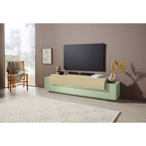 Meuble TV moderne 200 cm vert sauge/chêne Corso (1/5)