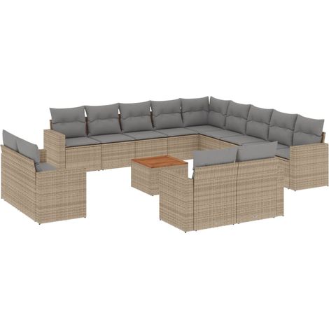 Set sofás jardín 14 pzas y cojines ratán sintético beige mezcla vidaXL (1/5)