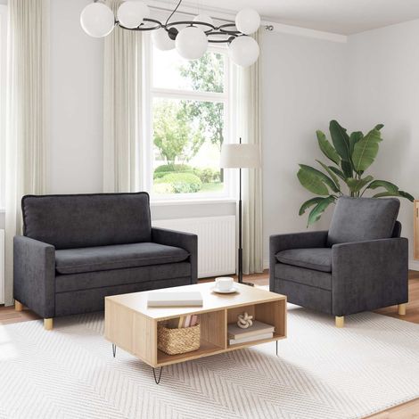 Juego de Sofá 2 pcs Gris oscuro Poliéster