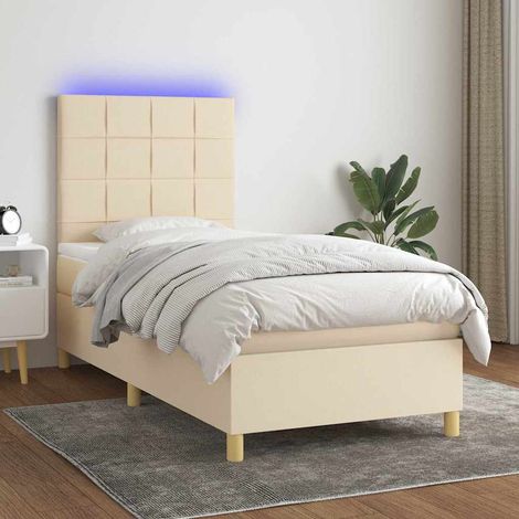 vidaXL Sommier à lattes de lit et matelas et LED Crème 100x200cm Tissu (1/5)