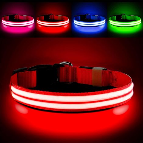 Collier LED pour chien, rechargeable, 3 modes, étanche, ajustable pour petits, moyens et grands chiens, rouge (1/5)