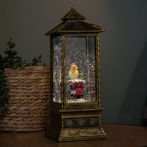 28cm Dual Powered Light up Christmas Robin with Santa Hat Water Spinner & LEDs (1/2)