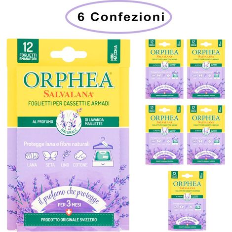 Orphea salvalana foglietti per cassetti e armadi profumo lavanda 6 confezioni da 12 foglietti
