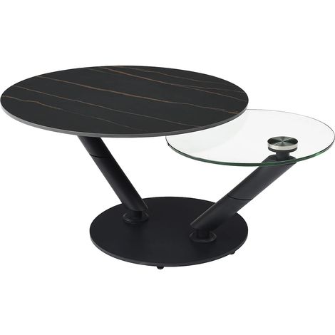 Tavolino con piani girevoli in Ceramica, Vetro temperato e Metallo Effetto marmo Nero - ELDOVA (1/5)