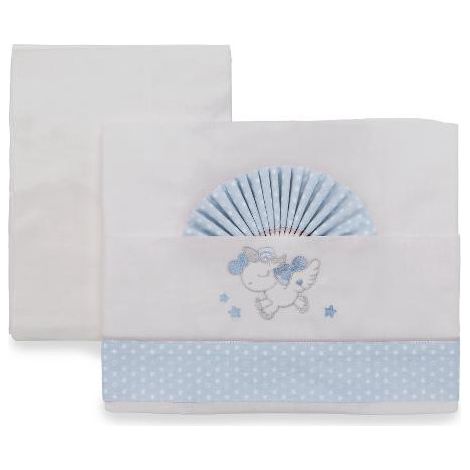 Italbaby Ensemble de draps de lit Licorne Complet 3 Pièces 100% Coton Bleu