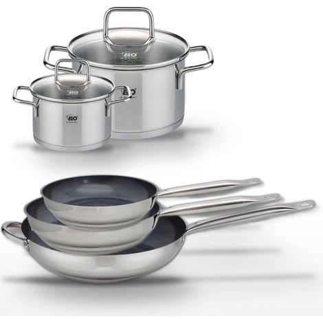 Lot de 3 Poêles céramiques Elo Profi Therm Platinum 24/28/32 cm et 2 Faitouts (1/5)