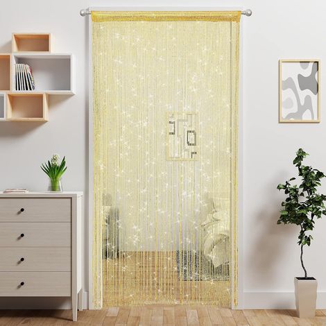 Rideau de perles à paillettes et franges transparentes, porte scintillant pour fenêtre, vitrine, chambre et fête, Composition : 1 pièce, dimensions : 1 m × 5 m, Couleur : doré (1/5)