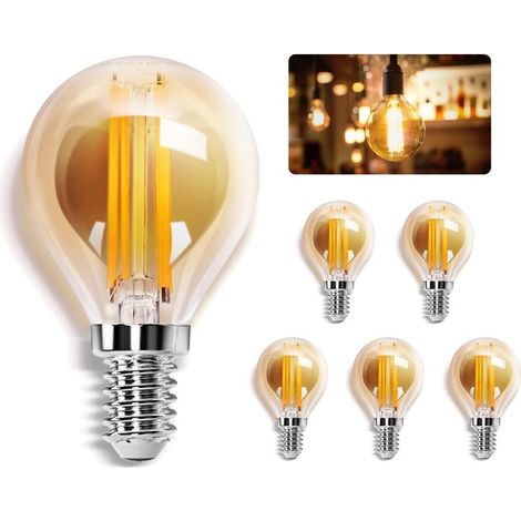 Bombilla LED de filamento E14, blanco cálido 2700K, 400LM, 4W (equivalente a 37W), bombilla LED retro Edison G45, paquete de 5 [Clase energética F] (1/5)