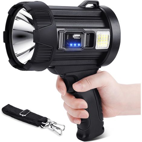 Projecteur rechargeable, 3000 lumens, lampe de poche LED, lampe de poche longue durée, projecteurs d'extérieur avec panneaux solaires pour la chasse, le camping, le bateau, 6 modes d'éclairage (1/5)
