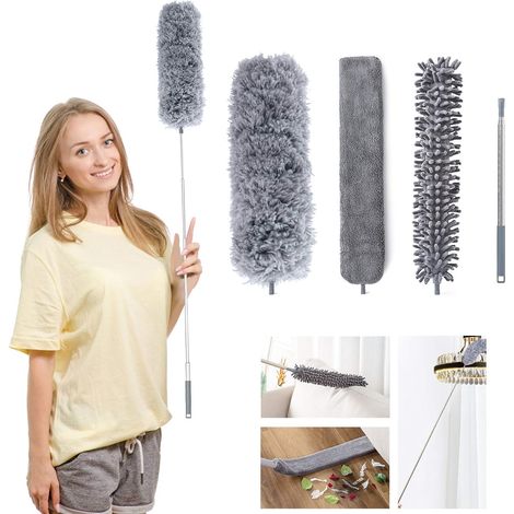 Staubwedel - Microfibre Teleskop - Pour Nettoyage Plafonds, Stores, Meubles et Voitures - 3 Pièces (1/5)