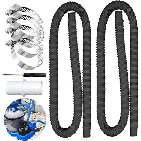 2Pcs Tuyau Piscine 32mm, avec 4 Clips de Sécurité Métalliques, 150cm Tuyau de Rechange pour Piscine, Noir (1/4)