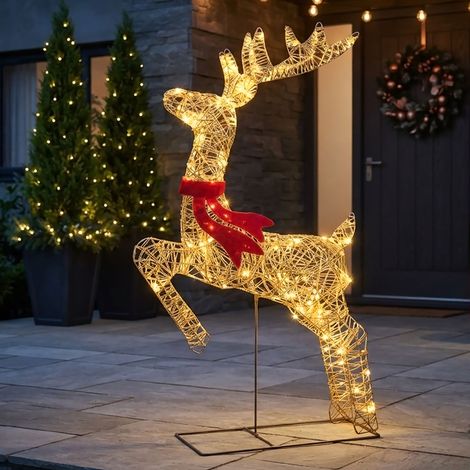 LED Rentier gold mit Twinkle Effekt für Außen mit Timer - 88 x 56 cm - Weihnachts Dekofigur mit 720 funkelnden LEDs in warm weiß